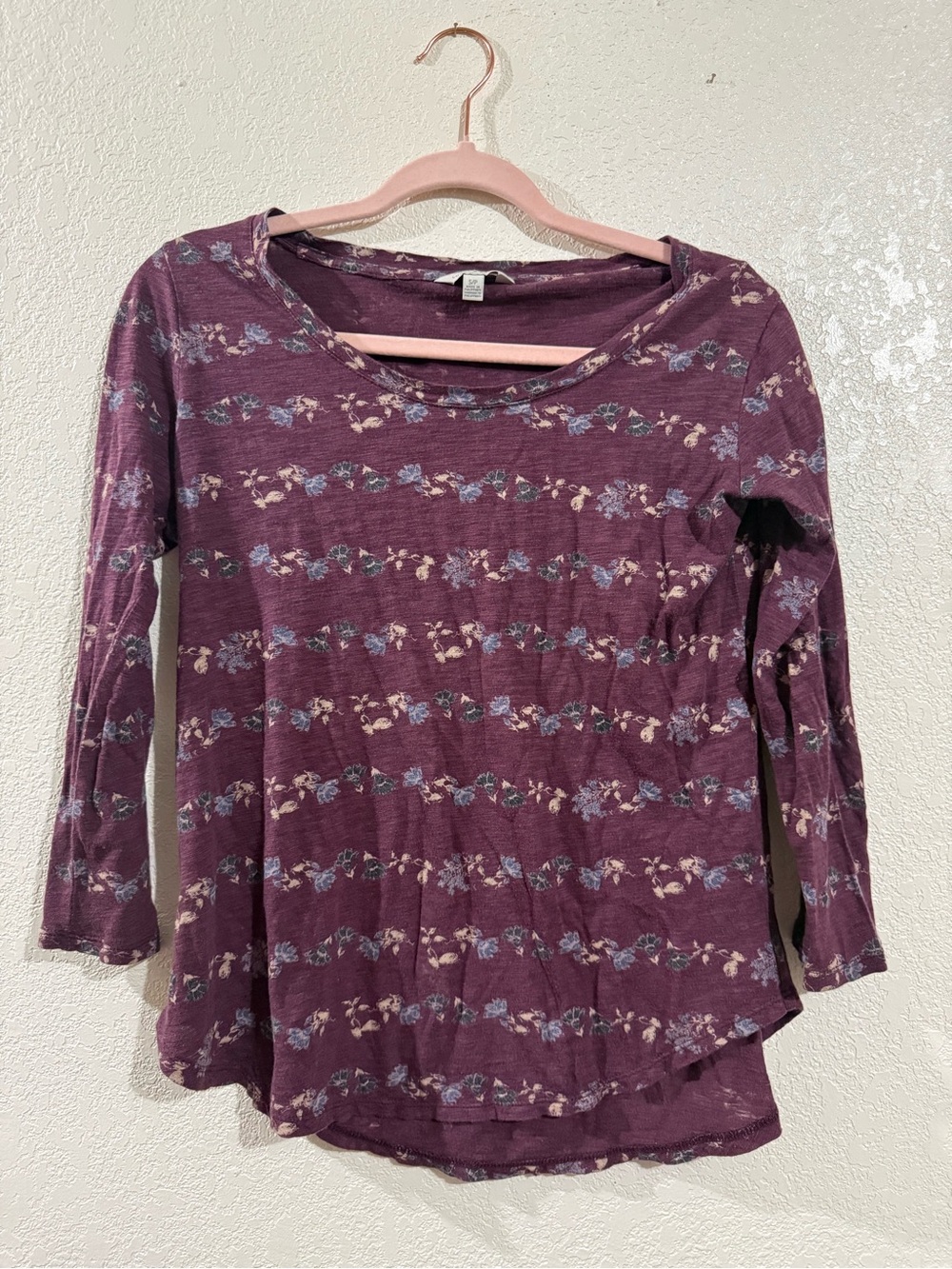 Lucky Brand Plum Floral Stripe Long Sleeve Tee